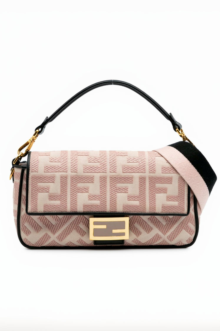 Fendi Zucca Embroidered Canvas Baguette in Blush Pink
