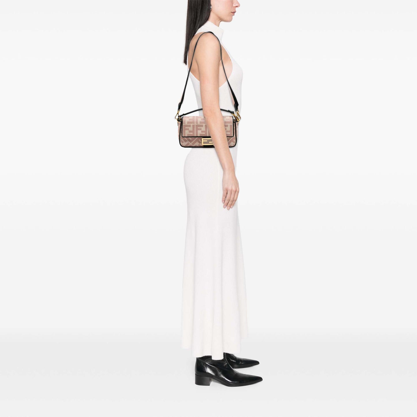 Fendi Zucca Embroidered Canvas Baguette in Blush Pink